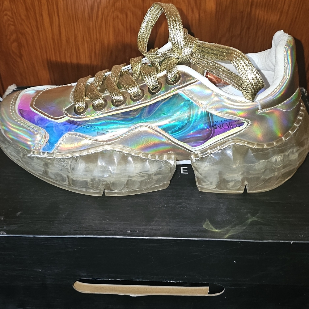 Fashion Nova Gold and Iridescent Sneakers